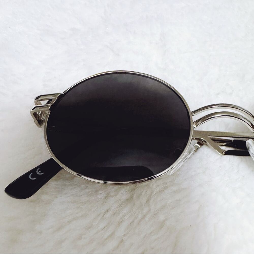 Brandon Black with Silver Rim Round Sunglasses - Picture 3 of 14
